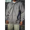 Erkek Tam Fermuarlı Cepli Kapüşonlu 3 iplik pamuklu hoodie Sweatshirt - Gri