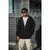 Erkek Tam Fermuarlı Cepli Kapüşonlu 3 iplik pamuklu hoodie Sweatshirt - Siyah