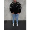 Erkek 3 iplik pamuklu Yıldırım Baskılı Bisiklet Yaka SweatShirt - Siyah