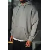 Erkek 3 İplik Penye Kapüşonlu Basic SweatShirt Hoodie - Boyalı Gri