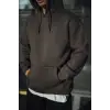 Erkek 3 İplik Pamuklu Kapüşonlu Basic SweatShirt Hoodie - Füme