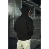 Erkek 3 İplik Pamuklu Kapüşonlu Basic SweatShirt Hoodie - Siyah