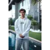 Erkek Kapüşonlu Kanguru Cepli Sweatshirt 3 İplik Pamuklu Baskılı Hoodie - Beyaz