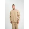 Erkek Uzun Kol Bisiklet Yaka 3 iplik Pamuklu Kışlık SweatShirt  - Bej