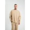 Erkek Uzun Kol Bisiklet Yaka 3 iplik Pamuklu Kışlık SweatShirt  - Bej