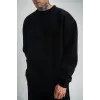 Erkek Uzun Kol Bisiklet Yaka 3 iplik Pamuklu Kışlık SweatShirt - Siyah