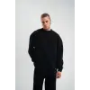Erkek Uzun Kol Bisiklet Yaka 3 iplik Pamuklu Kışlık SweatShirt - Siyah