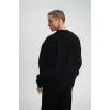 Erkek Uzun Kol Bisiklet Yaka 3 iplik Pamuklu Kışlık SweatShirt - Siyah