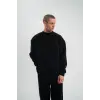 Erkek Uzun Kol Bisiklet Yaka 3 iplik Pamuklu Kışlık SweatShirt - Siyah
