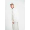 ERKEK 3 İplik Pamuklu Bisiklet Yaka Yıkamalı SweatShirt - Beyaz