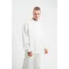 ERKEK 3 İplik Pamuklu Bisiklet Yaka Yıkamalı SweatShirt - Beyaz