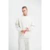 ERKEK 3 İplik Pamuklu Bisiklet Yaka Yıkamalı SweatShirt - Beyaz