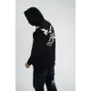 Erkek 3 İplik Pamuklu Kapüşonlu Baskılı Cepli Oversize Sweatshirt Hoodie - Siyah