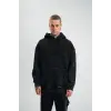 ERKEK 3 iplik Pamuklu Kapüşonlu Yıkamalı Nakışlı Hoodie SweatShirt - Siyah