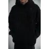 ERKEK 3 iplik Pamuklu Kapüşonlu Yıkamalı Nakışlı Hoodie SweatShirt - Siyah