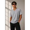 Erkek V Yaka Basic Tişört Kısa Kol Yazlık Regular Fit T-Shirt - Gri