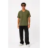 Erkek V Yaka Basic Tişört Kısa Kol Yazlık Regular Fit T-Shirt - Haki