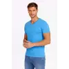 Erkek Body T-shirt V Yaka Slim Fit Likralı Kısa kol Tişört - Açık Mavi