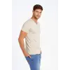 Erkek Body T-shirt V Yaka Slim Fit Likralı Kısa kol Tişört - Taş