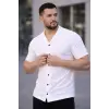Erkek Waffle Dokuma Kumaş Açık Yakalı Düğmeli Gömlek 2’li Set Beyaz-Gri