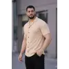 Erkek Waffle Dokuma Kumaş Açık Yakalı Düğmeli Gömlek 2’li Set Haki-Bej
