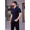 Erkek Waffle Kumaş Yakalı Kısa Kol Düğmeli Gömlek 3’lü Set Siyah-Haki-Lacivert