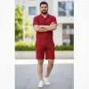 Erkek Waffle Kumaş Kısa Kol Gömlek Şort Takım Regular Yazlık İkili Set - Bordo