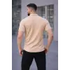 Erkek Waffle Kumaş Kısa Kollu Düğmeli Açık Yaka Regular Fit Gömlek - Bej