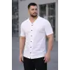 Erkek Waffle Kumaş Kısa Kollu Düğmeli Açık Yaka Regular Fit Gömlek - Beyaz