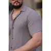 Erkek Waffle Kumaş Kısa Kollu Düğmeli Açık Yaka Regular Fit Gömlek - Gri