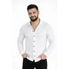 Erkek Waffle Kumaş Uzun Kollu Düğmeli Açık Yaka Regular Fit Gömlek - Beyaz
