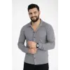 Erkek Waffle Kumaş Uzun Kollu Düğmeli Açık Yaka Regular Fit Gömlek - Füme