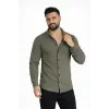 Erkek Waffle Kumaş Uzun Kollu Düğmeli Açık Yaka Regular Fit Gömlek - Haki