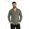 Erkek Waffle Kumaş Uzun Kollu Düğmeli Açık Yaka Regular Fit Gömlek - Haki