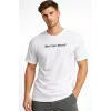 Erkek Wafıl Kumaş Tişört Regular Kalıp Bisiklet Yaka Baskılı T-Shirt - Beyaz