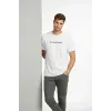 Erkek Wafıl Kumaş Tişört Regular Kalıp Bisiklet Yaka Baskılı T-Shirt - Beyaz