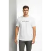 Erkek Wafıl Kumaş Tişört Regular Kalıp Bisiklet Yaka Baskılı T-Shirt - Beyaz