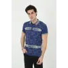 Erkek Polo Yaka tişört Slim Fit Baskılı Kısa kol T-Shirt - Mavi