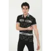 Erkek Polo Yaka tişört Slim Fit Baskılı Kısa kol T-Shirt - Siyah
