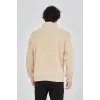 Erkek Yarım Fermuarlı Baskılı 3 iplik pamuklu sweatshirt - Bej