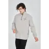 Erkek Yarım Fermuarlı Baskılı 3 iplik pamuklu sweatshirt - Boyalı Gri