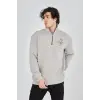 Erkek Yarım Fermuarlı Baskılı 3 iplik pamuklu sweatshirt - Boyalı Gri