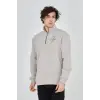 Erkek Yarım Fermuarlı Baskılı 3 iplik pamuklu sweatshirt - Boyalı Gri