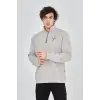 Erkek Yarım Fermuarlı Baskılı 3 iplik pamuklu sweatshirt - Boyalı Gri