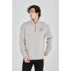 Erkek Yarım Fermuarlı Baskılı 3 iplik pamuklu sweatshirt - Boyalı Gri
