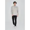 Erkek Yarım Fermuarlı Baskılı 3 iplik pamuklu sweatshirt - Boyalı Gri