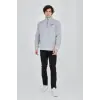 Erkek Yarım Fermuarlı Baskılı 3 iplik pamuklu sweatshirt - Gri