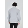 Erkek Yarım Fermuarlı Baskılı 3 iplik pamuklu sweatshirt - Gri