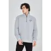 Erkek Yarım Fermuarlı Baskılı 3 iplik pamuklu sweatshirt - Gri