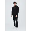 Erkek Yarım Fermuarlı Baskılı 3  iplik pamuklu sweatshirt - Siyah